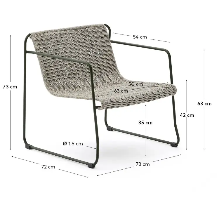 Кресло Maurina из оцинкованной стали зеленого цвета и серой веревки