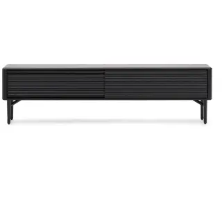 Тумба под телевизор Lenon, 2 дверцы черная из массива и шпона дуба