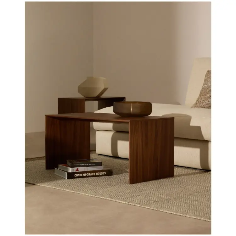 Litto Журнальный столик из шпона ореха с отделкой натурального цвета, 90 x 45 см