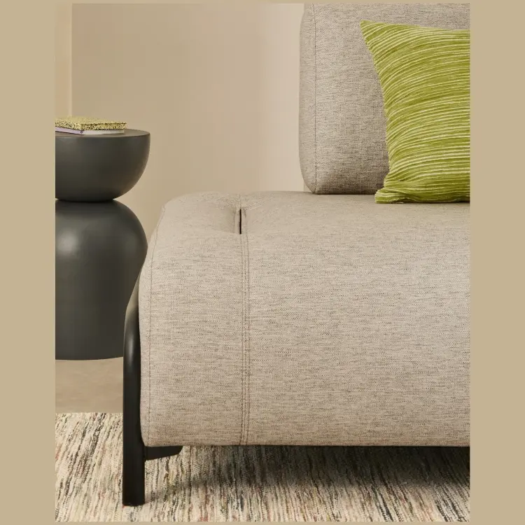 2-местный модуль дивана Compo из шенилла серо-бежевого цвета с черным каркасом, 200 см