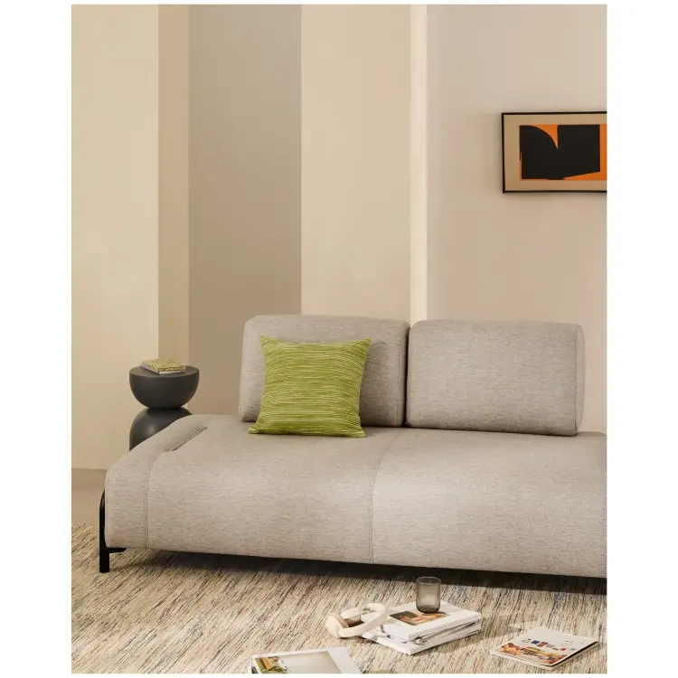 2-местный модуль дивана Compo из шенилла серо-бежевого цвета с черным каркасом, 200 см