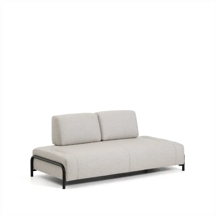 2-местный модуль дивана Compo из шенилла серо-бежевого цвета с черным каркасом, 200 см