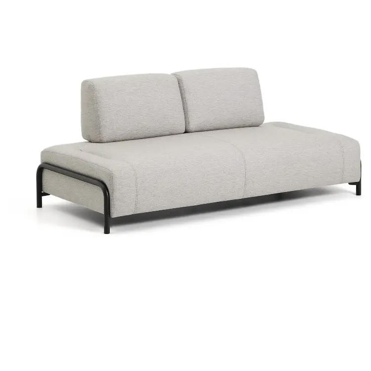 2-местный модуль дивана Compo из шенилла серо-бежевого цвета с черным каркасом, 200 см