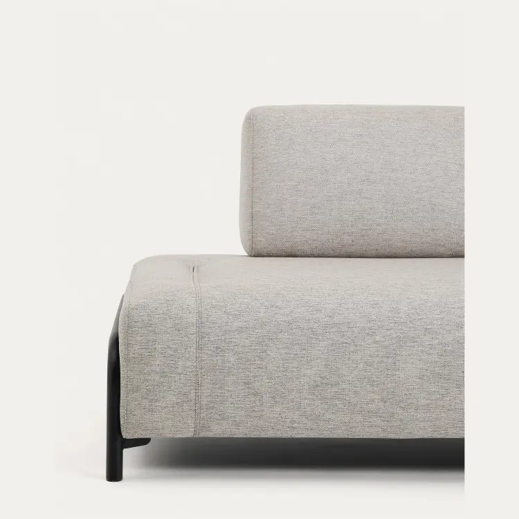 2-местный модуль дивана Compo из шенилла серо-бежевого цвета с черным каркасом, 200 см