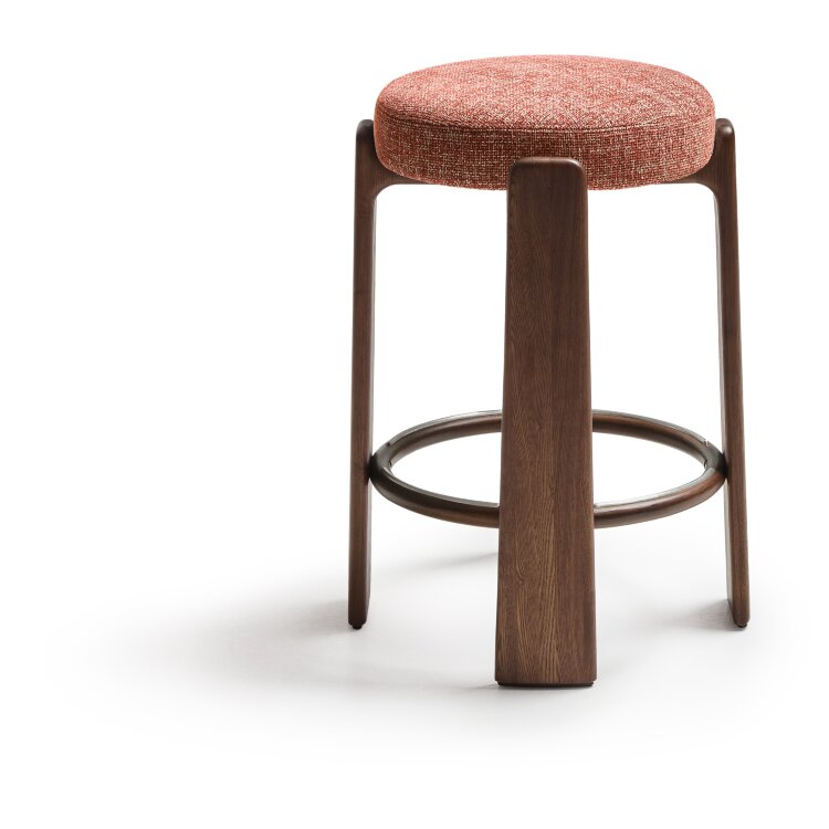 Granite Барный табурет из терракотового шенилла и массива ясеня в натуральной отделке 75 см