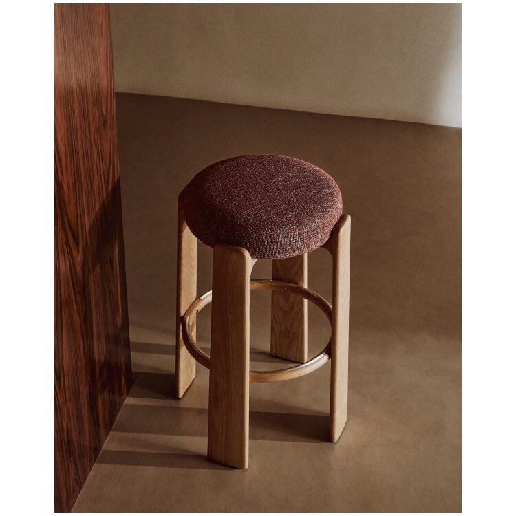 Granite Барный табурет из терракотового шенилла и массива ясеня в натуральной отделке 75 см