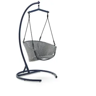 Подвесное кресло Saliga из искусственного ротанга синего цвета с основанием из алюминия