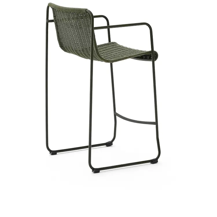 Полубарный стул Maurina из зелёной оцинкованной стали и зелёного шнура 64,5 см