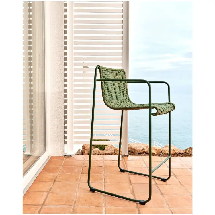Полубарный стул Maurina из зелёной оцинкованной стали и зелёного шнура 64,5 см