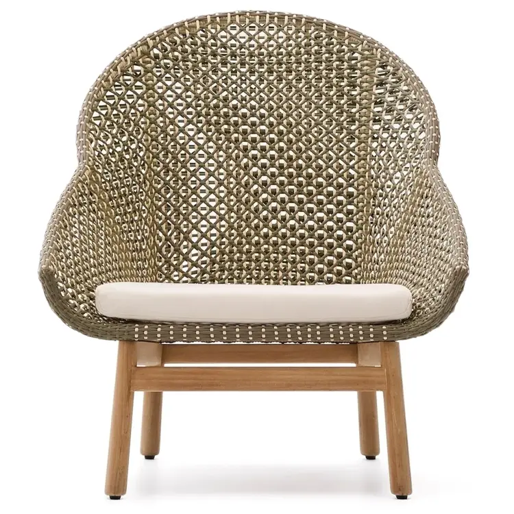 Кресло Olbia с высокой спинкой из искусственного ротанга и массива тика