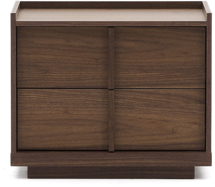 Прикроватная тумбочка Onix 2 ящика шпон ореха в темной отделке 60 x 59 см