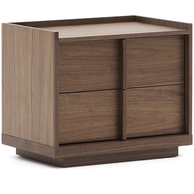 Прикроватная тумбочка Onix 2 ящика шпон ореха в темной отделке 60 x 59 см