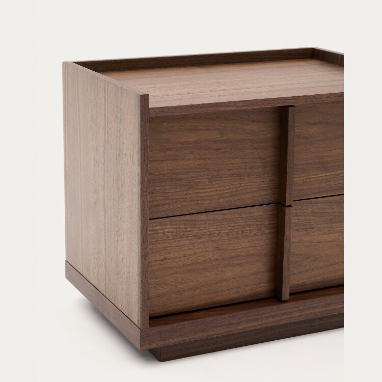 Прикроватная тумбочка Onix 2 ящика шпон ореха в темной отделке 60 x 59 см