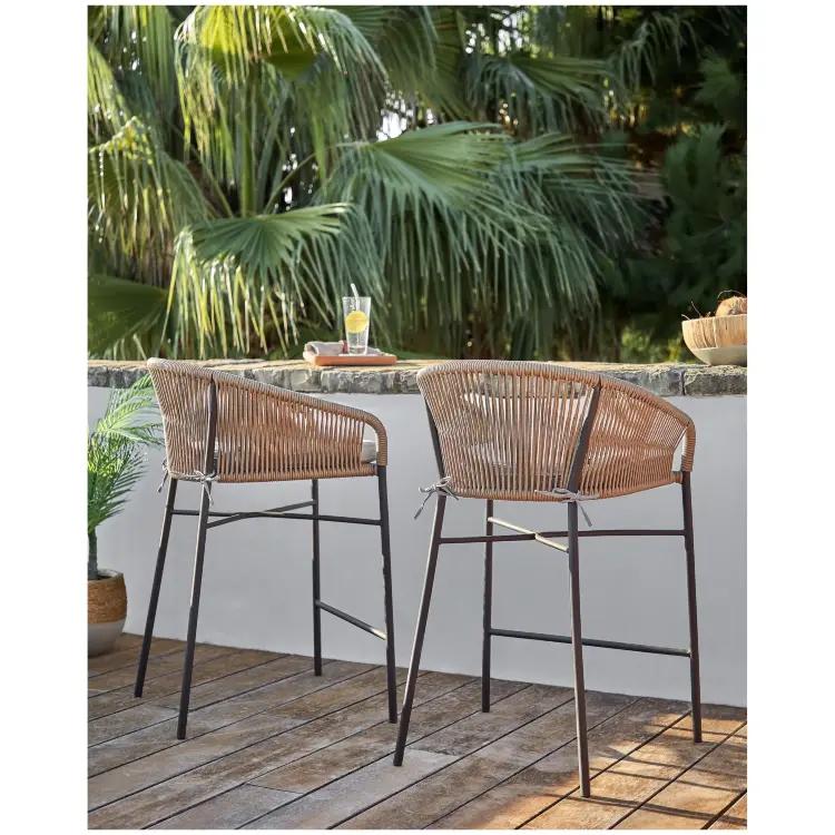 Веревочный полубарный стул Yanet бежевого цвета 65 см