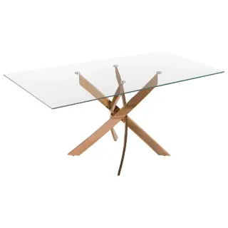 Прямоугольный обеденный стол 1169 из стекла и стали цвета розового золота 160x95