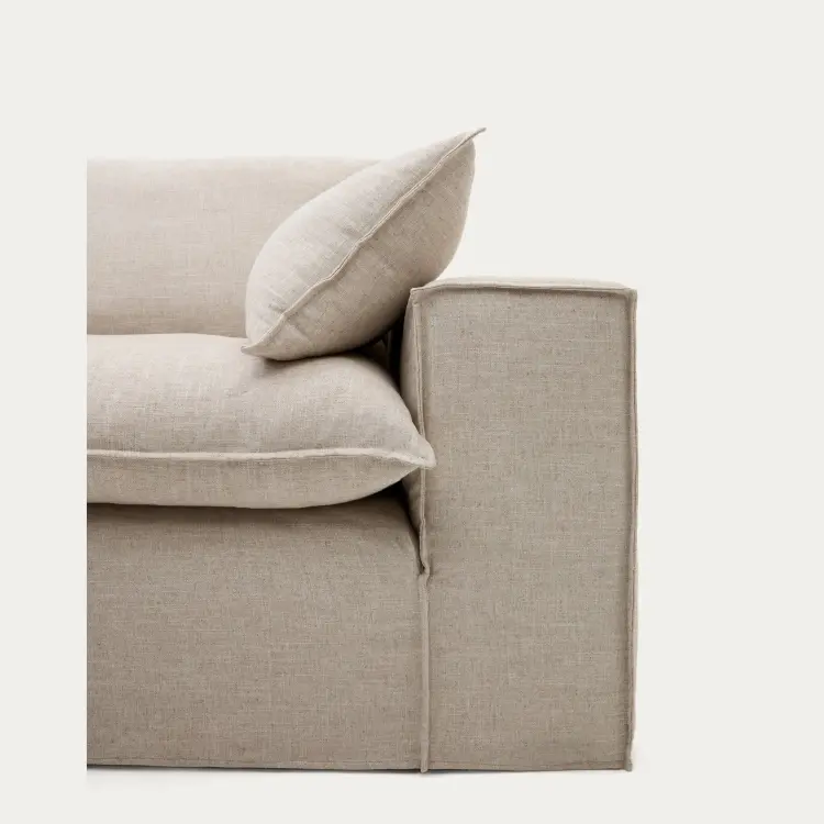 Трехместный диван Anarela из бежевого льна и вискозы со съемным чехлом, 260 см