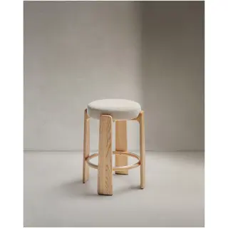 Granite Полубарный табурет из бежевого шенилла и массива ясеня в натуральной отделке 65 см