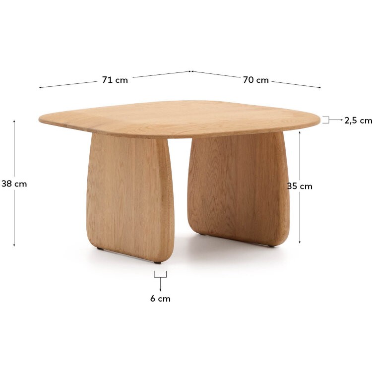 Журнальный столик Pirita из массива дуба в натуральной отделке, 70,6 x 70