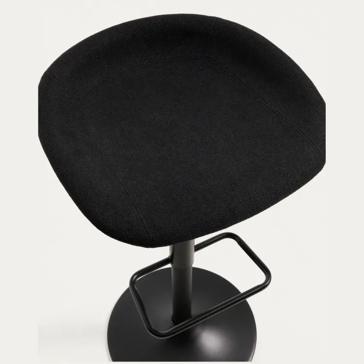 Барный табурет Danua из черной синели и матовой черной стали, 68-89 см