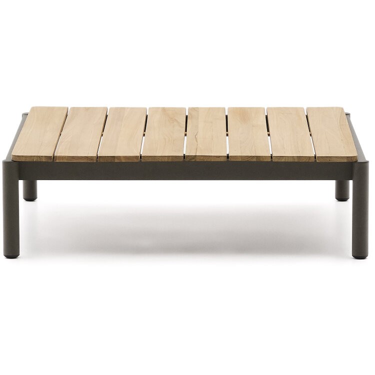 Журнальный столик Sorells из зеленого алюминия и тикового дерева 89 x 91 см