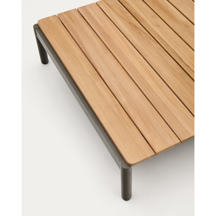 Журнальный столик Sorells из зеленого алюминия и тикового дерева 89 x 91 см