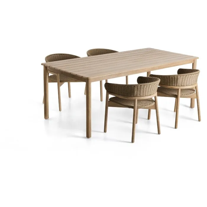 Комплект садовой мебели Sori стол и 4 стула Arinella из акации и бежевой веревки
