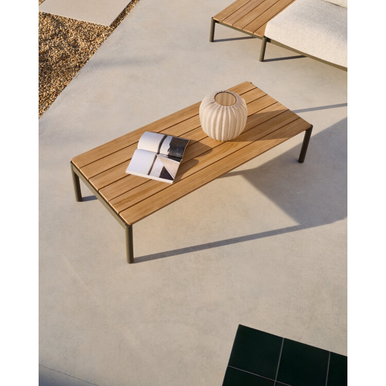 Журнальный столик Sorells из зеленого алюминия и тикового дерева 63 x 144,6 см