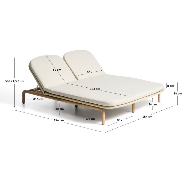 Двойной шезлонг Alipa из массива акации и веревки цвета экрю