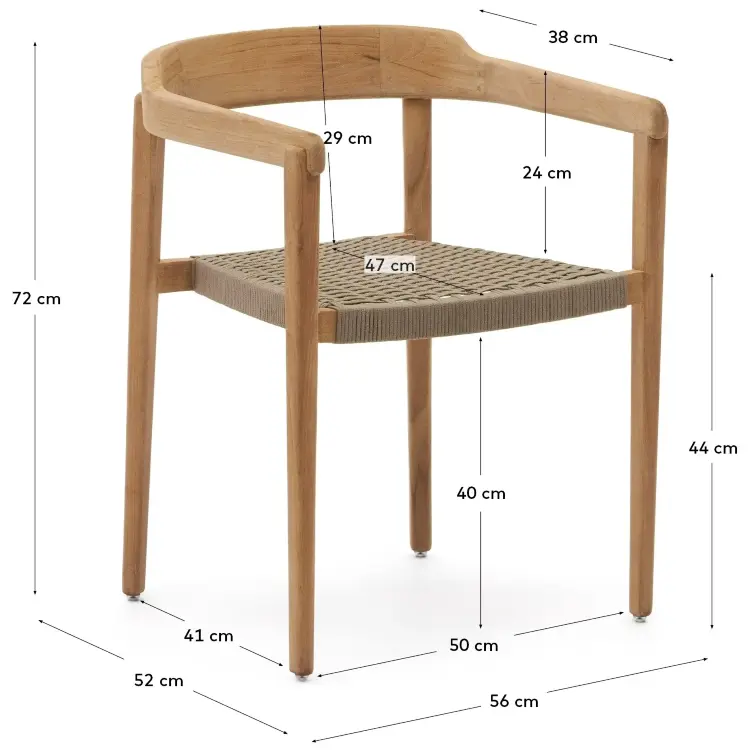 Стул Icaro из массива тикового дерева с натуральной отделкой и веревочным шнуром