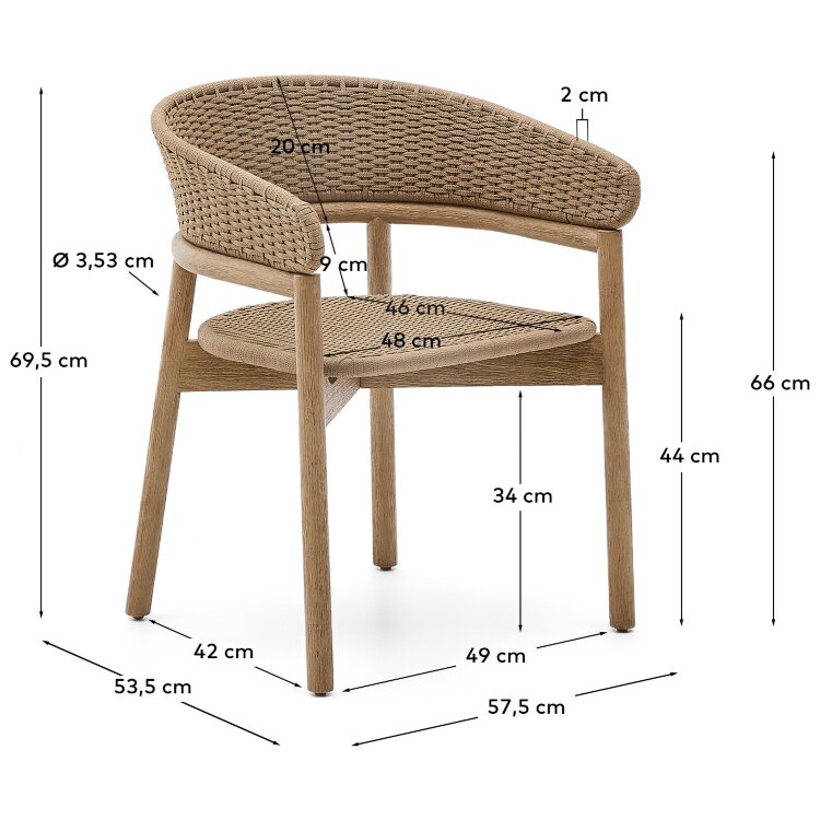 Стул Arinella из акации с натуральной отделкой и бежевой веревкой