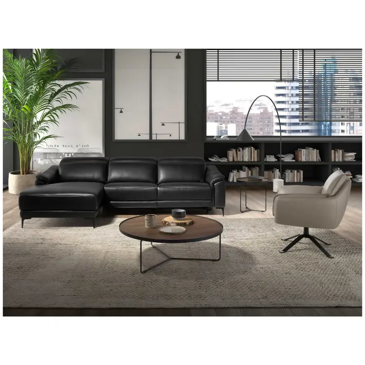 Угловой диван с реклайнером левый 6206/KM6285-L-T541040 из черной кожи