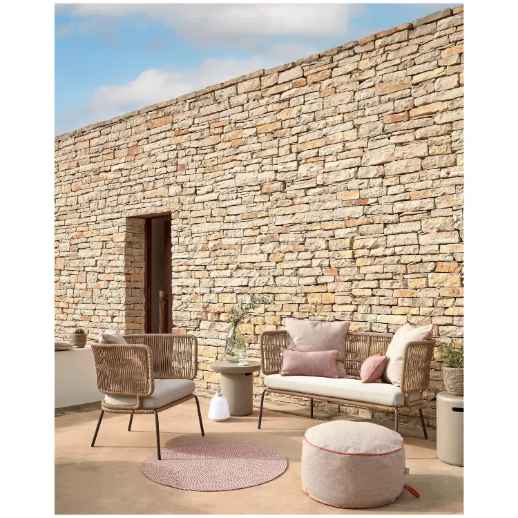 Кресло Nadin из бежевого шнура с ножкой из оцинкованной стали