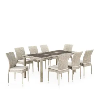 Комплект плетеной мебели T365/Y380C-W85 Latte (8+1) + подушки
