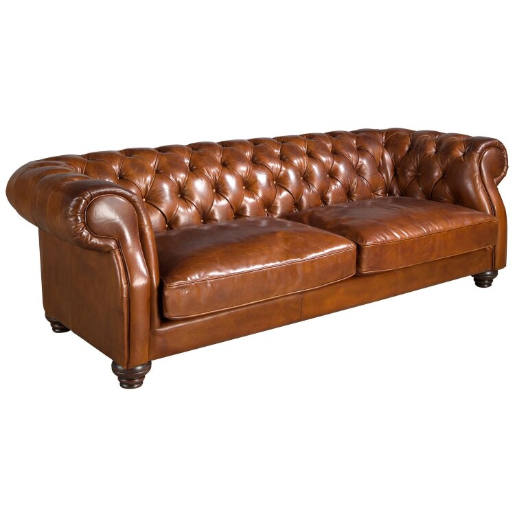 Диван Chester 3-местный из коньячно-коричневой кожи, модель 6228