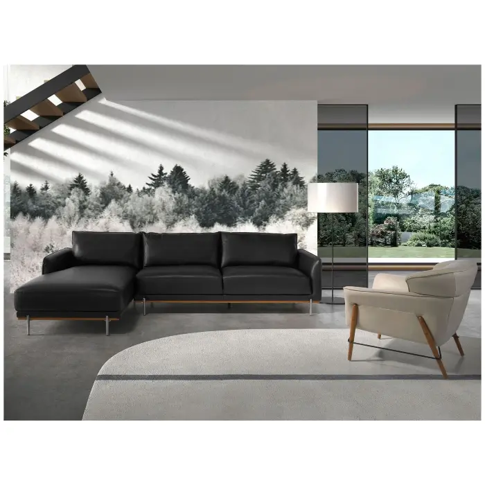 Угловой диван с левым шезлонгом 6198/5607-L-T541040 черная кожа