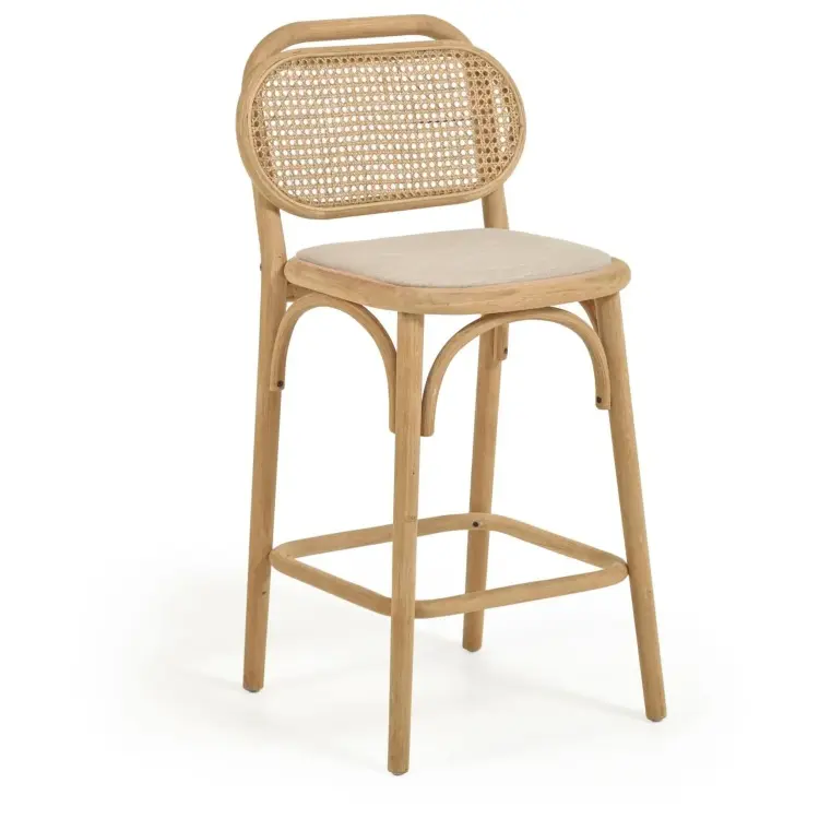 Барный стул Doriane из массива дуба с натуральной отделкой и мягким сиденьем 65 см