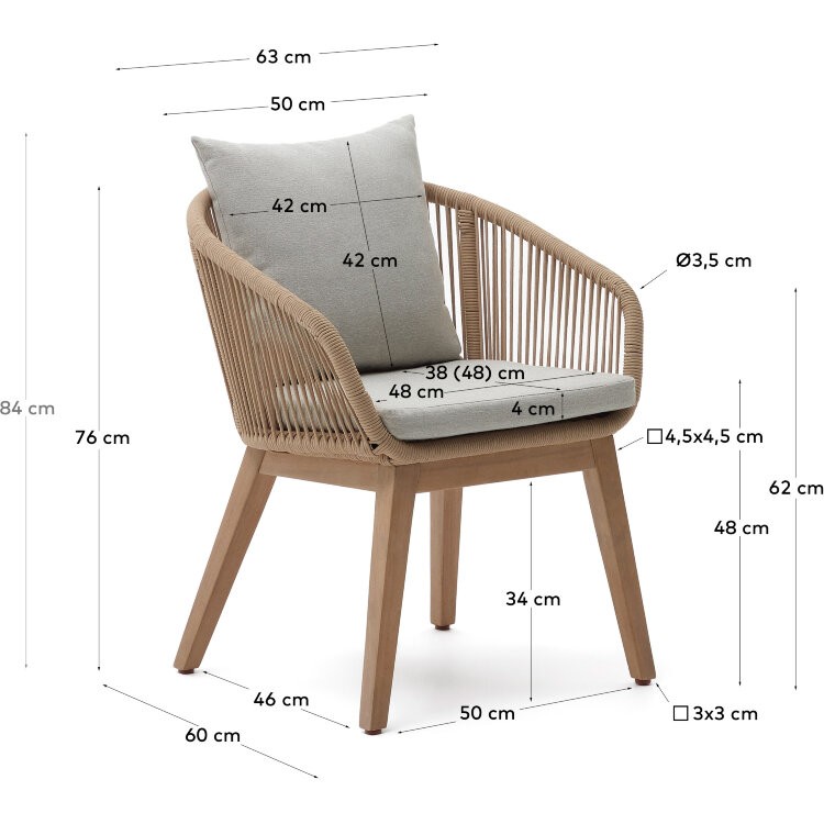 Portalo Стул из бежевого шнура с ножками из массива акации