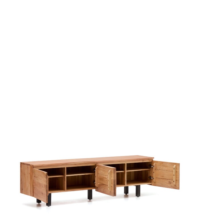 Тумба под телевизор Uxue с 4 дверцами из массива акации с беленой отделкой 200 x 58 см