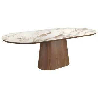 Обеденный стол 1173 из керамики в мраморной отделке и ореха