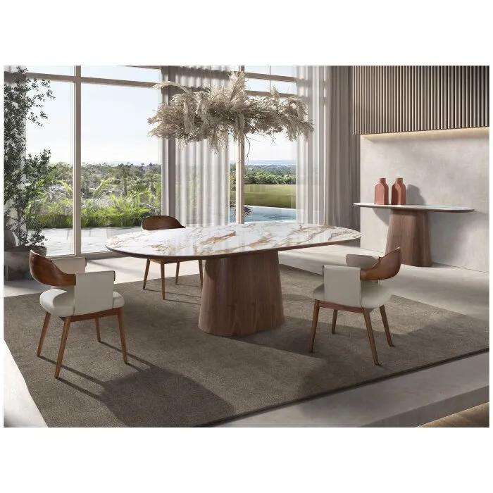 Обеденный стол 1173 из керамики в мраморной отделке и ореха