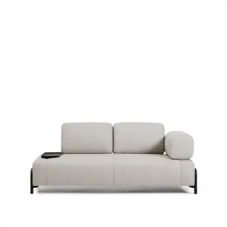 2-местный диван Compo серо-бежевого цвета с малым журнальным столиком и чёрным каркасом