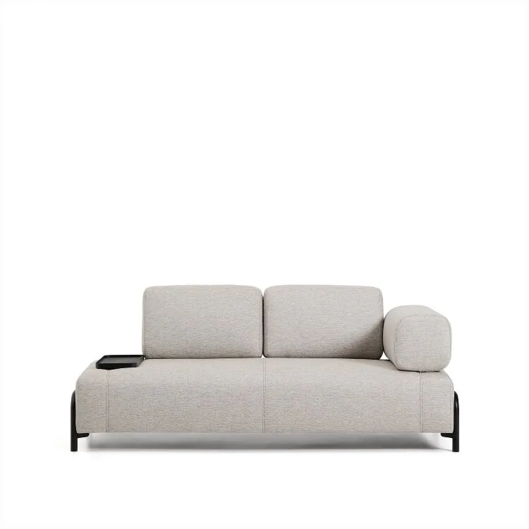 2-местный диван Compo серо-бежевого цвета с малым журнальным столиком и чёрным каркасом