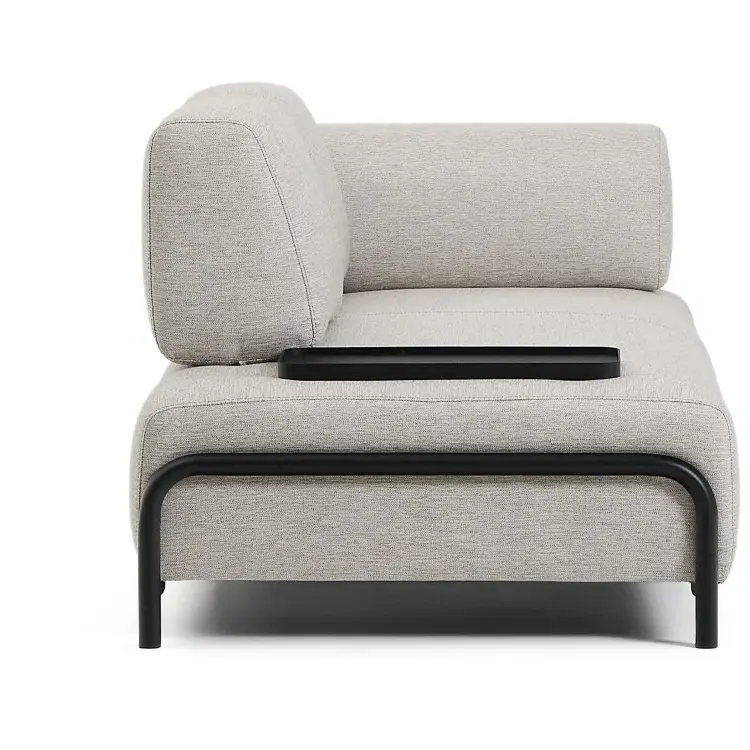 2-местный диван Compo серо-бежевого цвета с малым журнальным столиком и чёрным каркасом