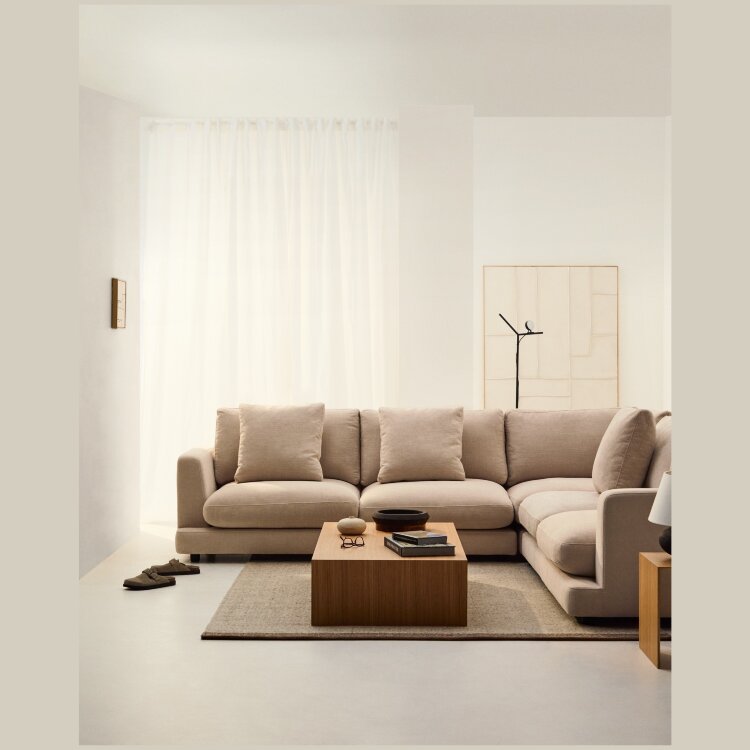 Угловой диван Gala 6-местный из бежевого шенилла