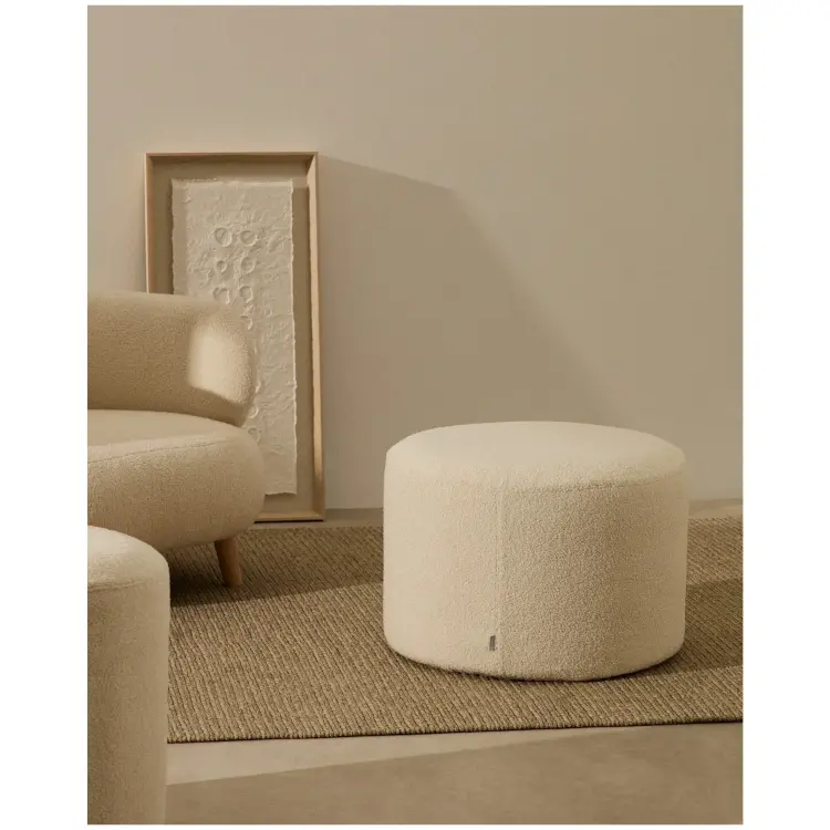 Kaeli Пуф для ног со съемным чехлом из экрю букле Ø 60