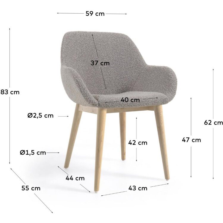 Стул Konna из светло-серой ткани букле с ножками из массива ясеня