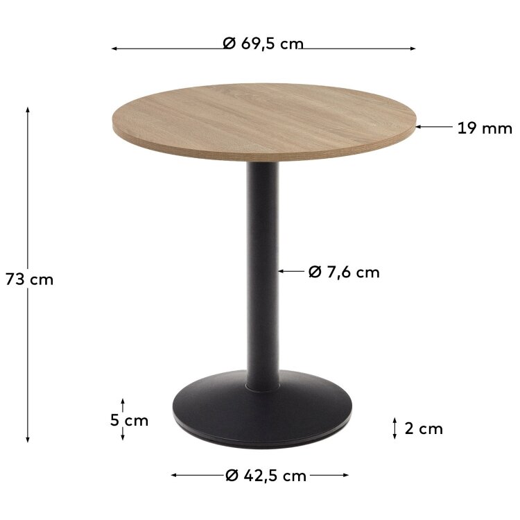 Esilda Круглый стол из меламина с натуральной отделкой и черной металлической ножкой Ø70x70
