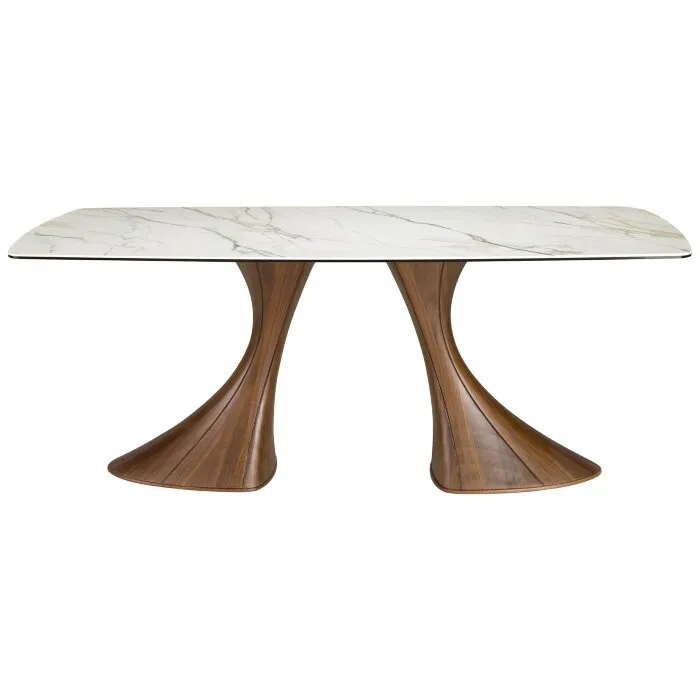 Обеденный стол 1174 овальный с мраморной керамикой и орехом