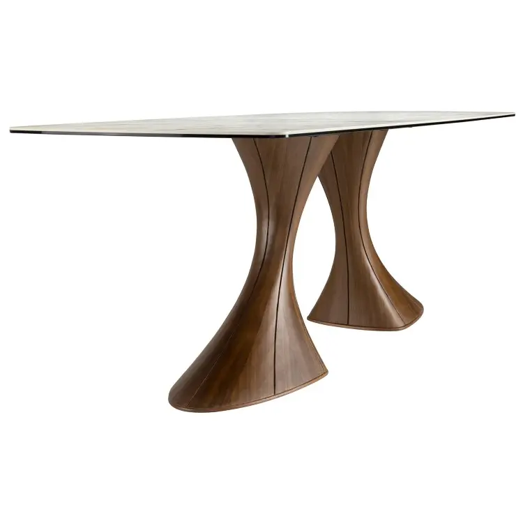 Обеденный стол 1174 овальный с мраморной керамикой и орехом