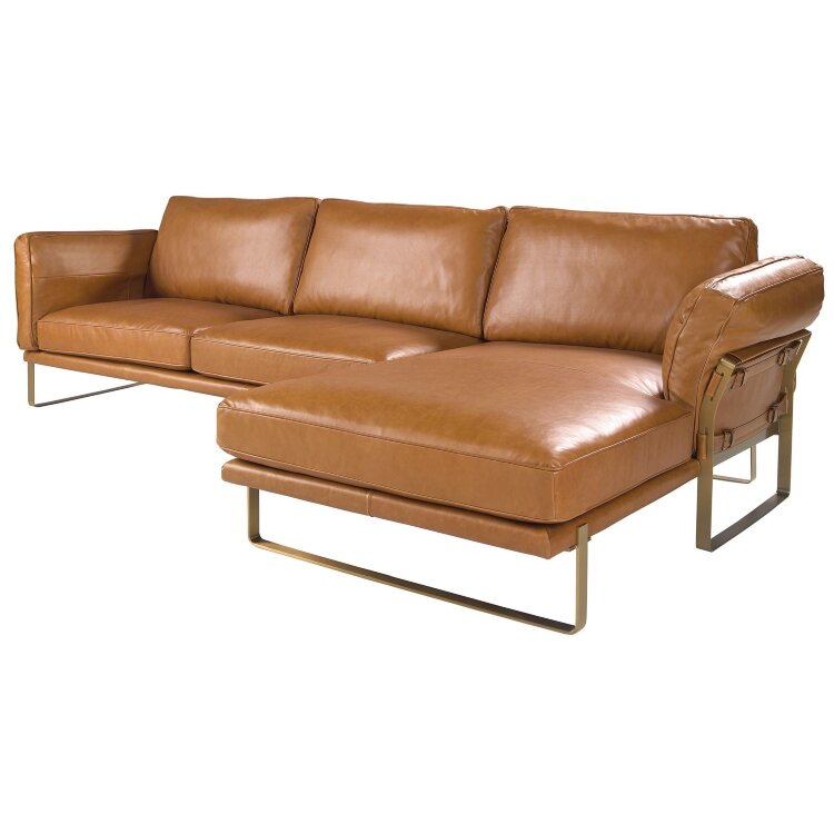 5-местный диван с правым шезлонгом из кожи цвета Camel 6232